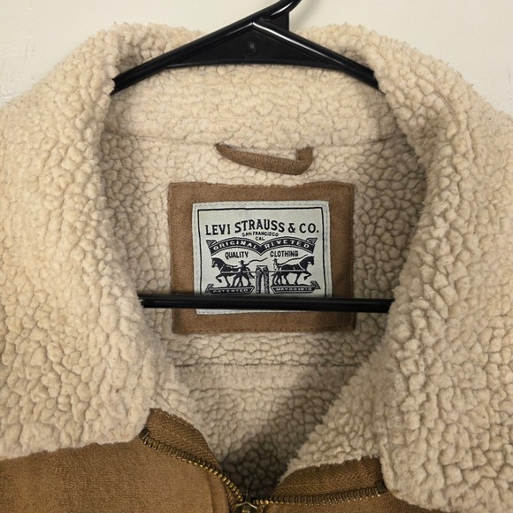Levi's Mens XL Faux Suede Sherpa Collar Bomber Jacket Winter Coat - Picture 3 of 9